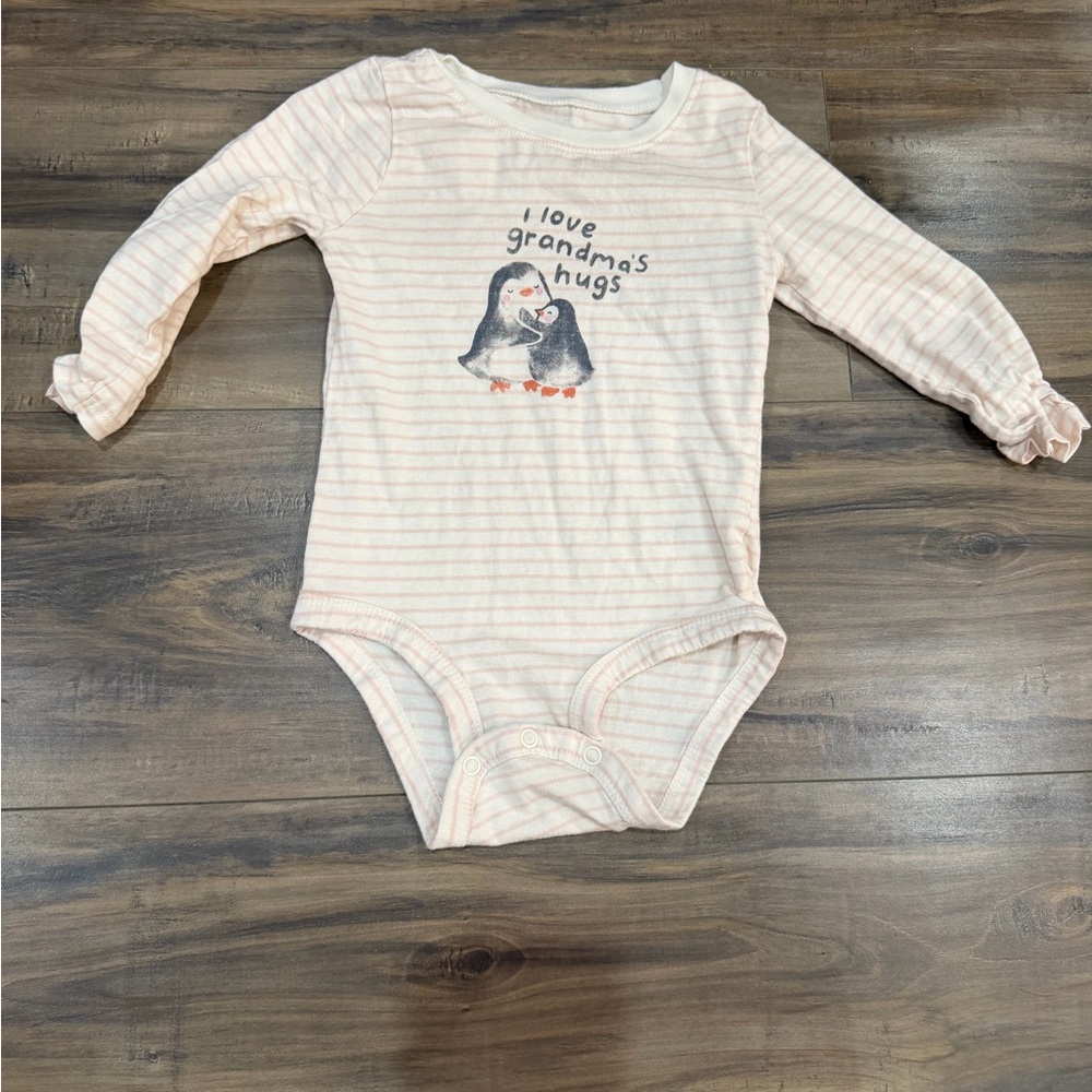 Carter's Pink Striped Penguin Bodysuit
